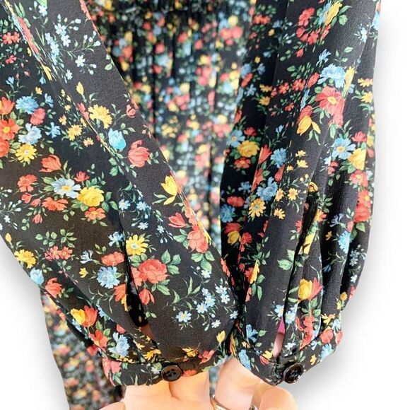 Saint Laurent Bouquet-Print Peasant Midi Dress, Black Pattern Women’s Sz Small S - Picture 7 of 16
